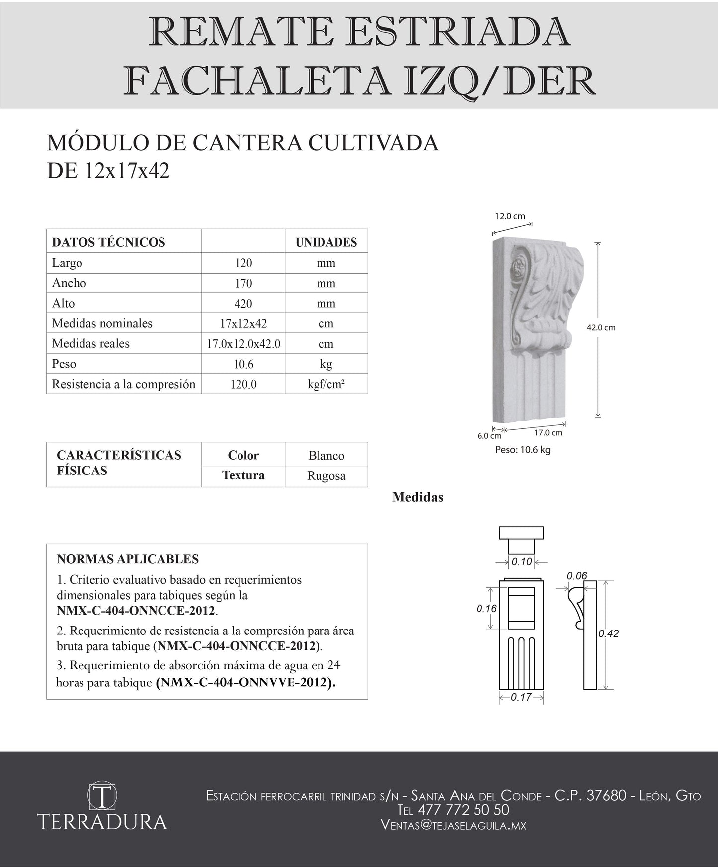 Remate estriada fachaleta