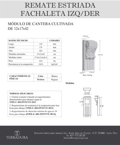 Remate estriada fachaleta