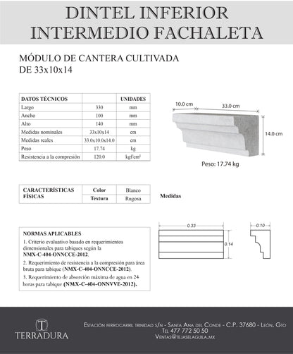 Dintel inferior intermedia Fachaleta