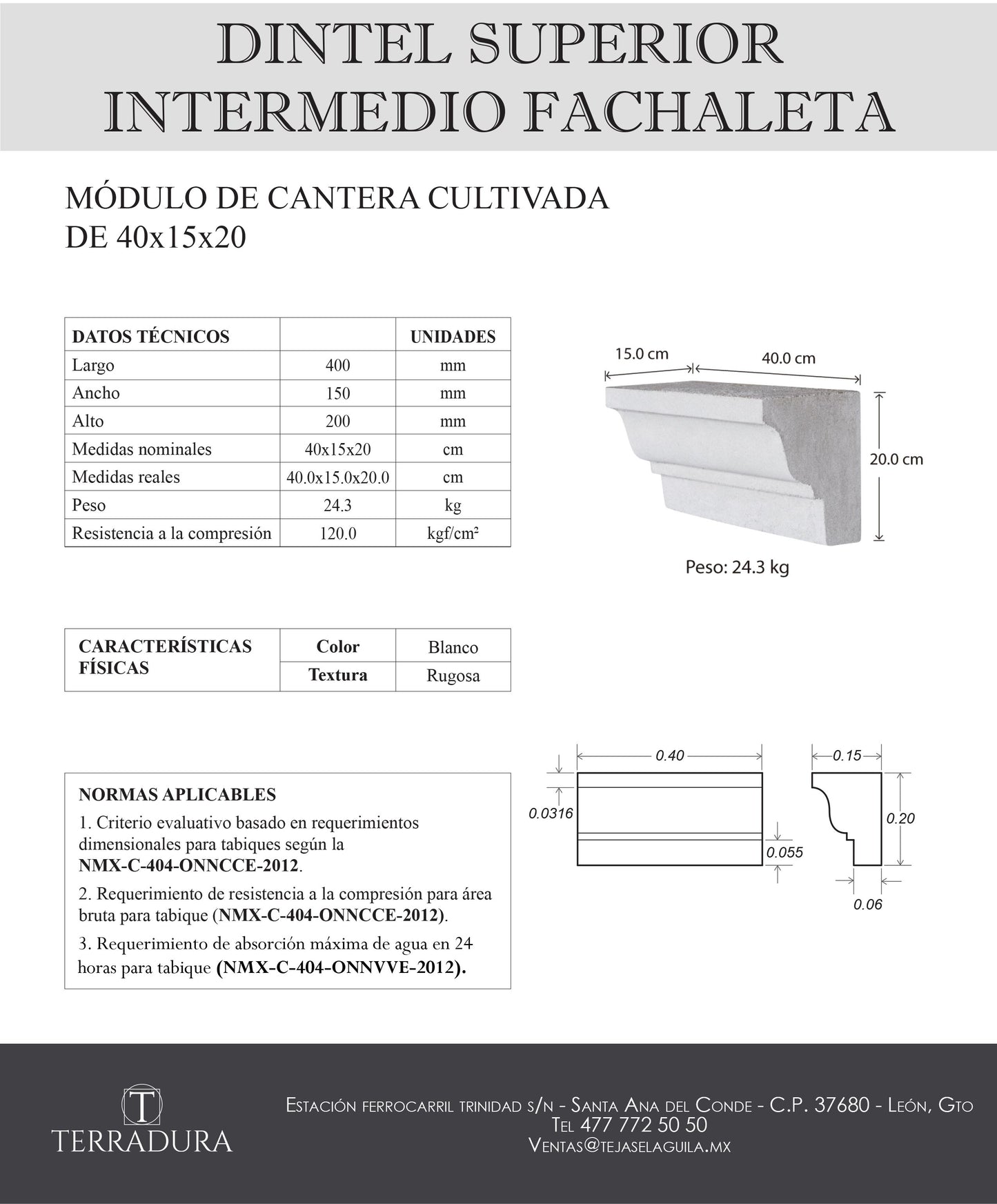 Dintel superior intermedio fachaleta