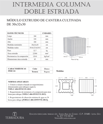 Intermedio columna doble estriada