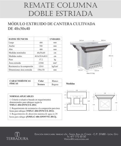 Remate columna doble estriada